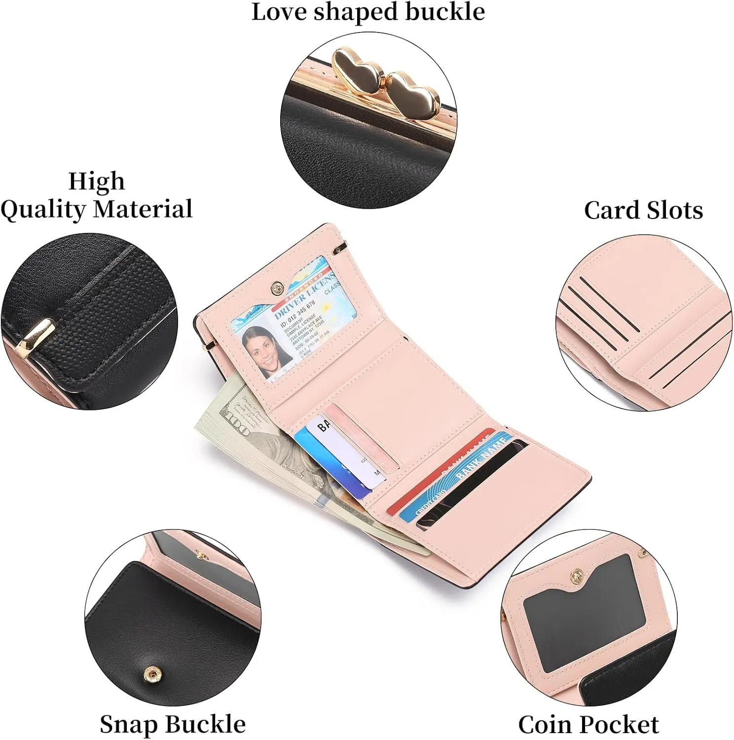 Womens Wallet Leather Small Compact Trifold RFID Blocking Credit Card Case Mini Ladies Purse with ID Window