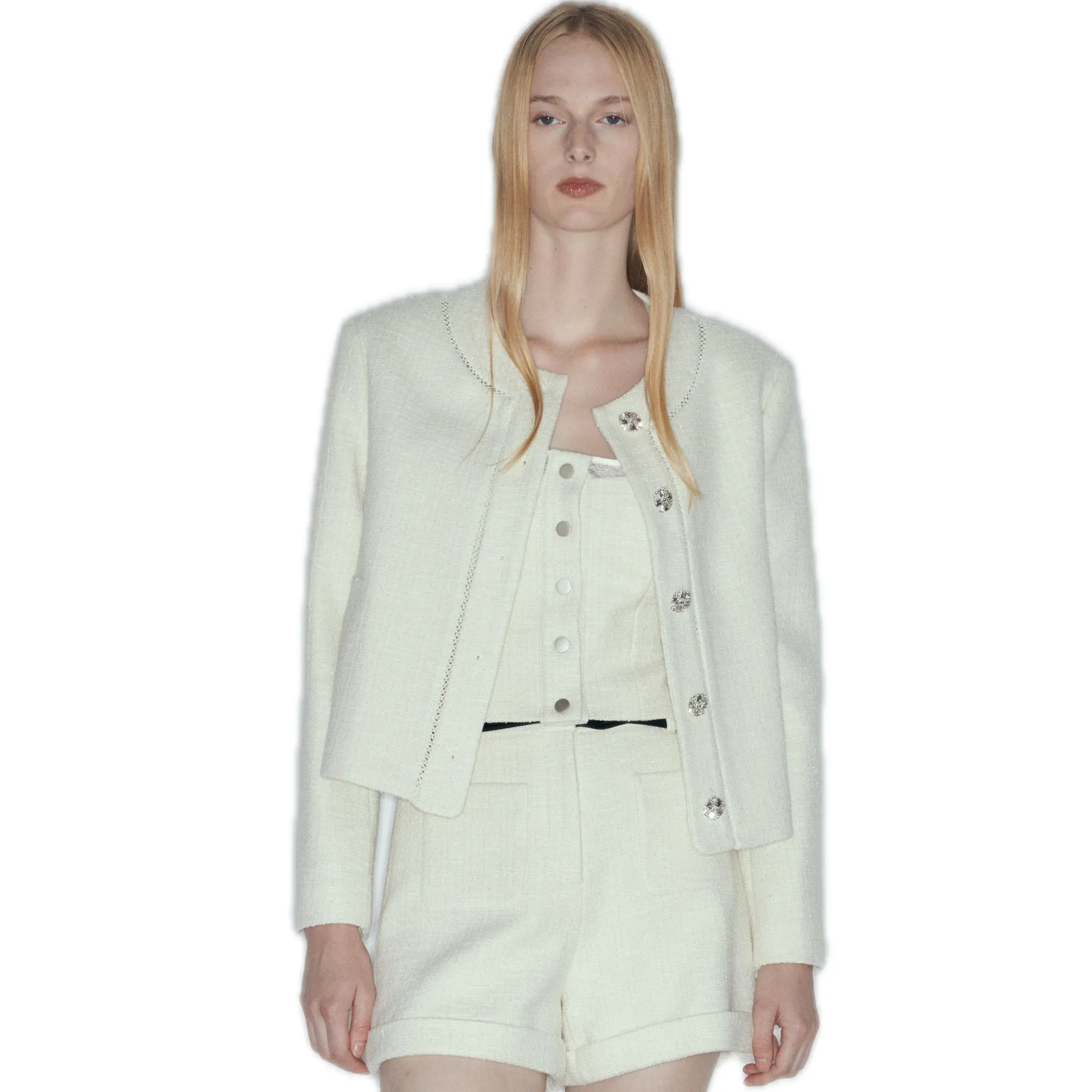 Wool-Blend Tweed Jacket In White