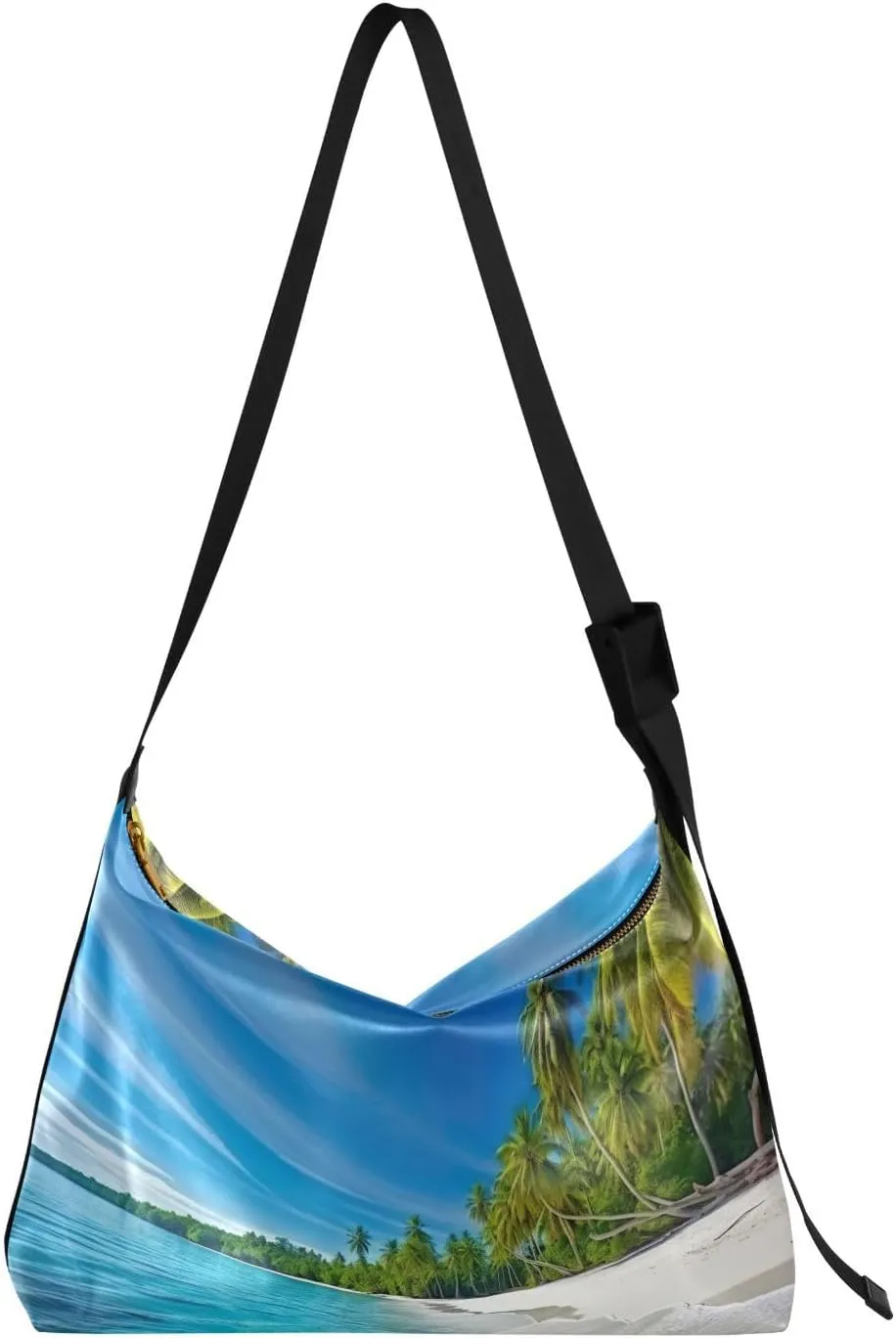 xigua Beach Scene Shoulder Bag for Women Waterproof PU Leather Hobo Bags Crossbody Purse with Zipper Closure