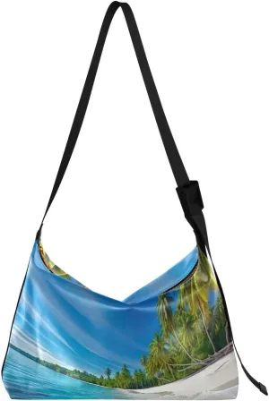 xigua Beach Scene Shoulder Bag for Women Waterproof PU Leather Hobo Bags Crossbody Purse with Zipper Closure