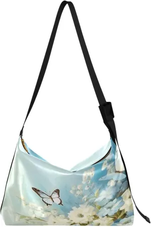 xigua Butterflies and Flowers Shoulder Bag for Women Waterproof PU Leather Hobo Bags Crossbody Purse with Zipper Closure