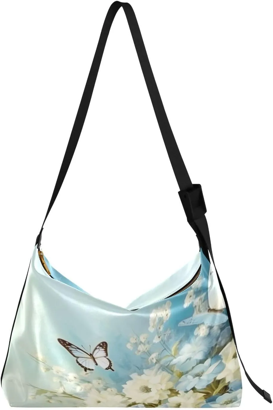 xigua Butterflies and Flowers Shoulder Bag for Women Waterproof PU Leather Hobo Bags Crossbody Purse with Zipper Closure