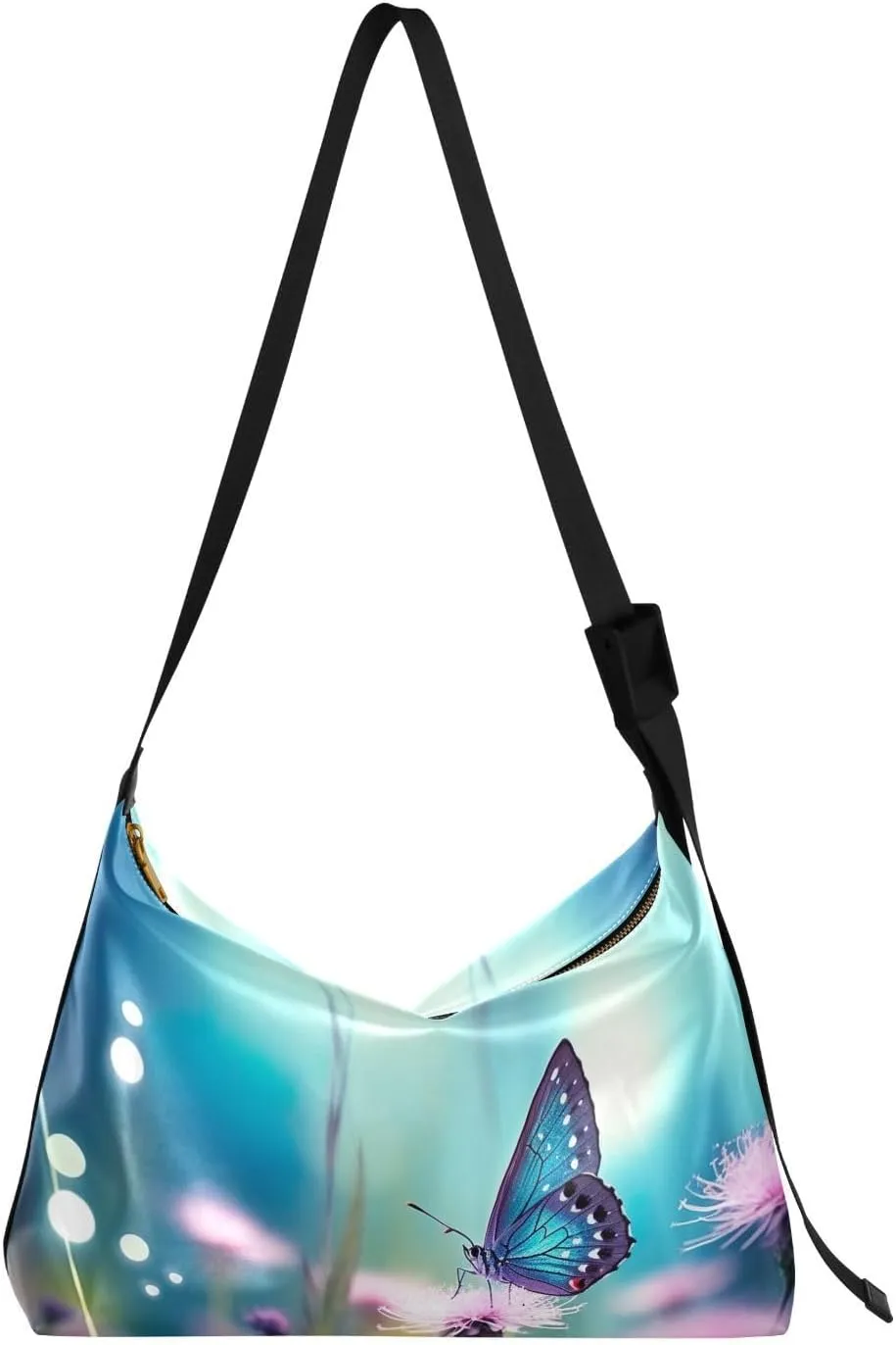 xigua Butterfly and Flowers Shoulder Bag for Women Waterproof PU Leather Hobo Bags Crossbody Purse with Zipper Closure