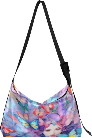 xigua Colorful Butterflies Print Shoulder Bag for Women Waterproof PU Leather Hobo Bags Crossbody Purse with Zipper Closure