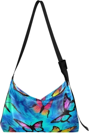 xigua Colorful Butterflies Shoulder Bag for Women Waterproof PU Leather Hobo Bags Crossbody Purse with Zipper Closure