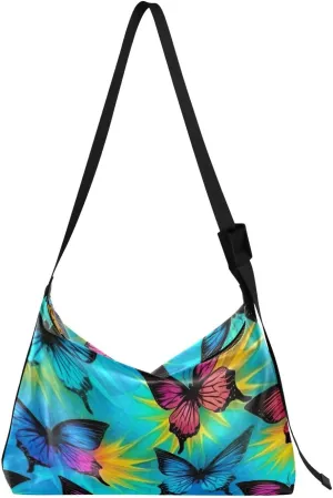 xigua Rainbow Butterflies Shoulder Bag for Women Waterproof PU Leather Hobo Bags Crossbody Purse with Zipper Closure