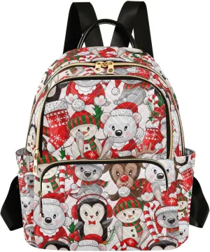 Xmas Women Fashion Backpack Penguin Bear Bunny Reindeer Xmas Travel Bag Compact Daily Bag Diaper Bag Everyday Use