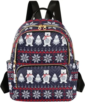 Xmas Women Fashion Backpack Polar Bear Pine Tree Snowflake Travel Bag Compact Daily Bag Diaper Bag Everyday Use