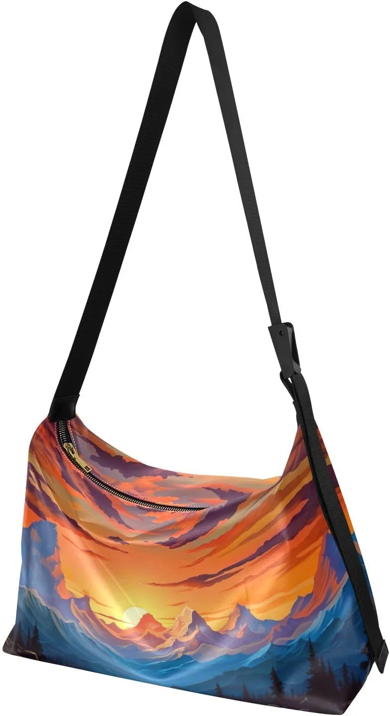 Yellow Bananas on a Blue Faux Leather Bag, Leather Shoulder Bag, Travel Shoulder Bag for Men