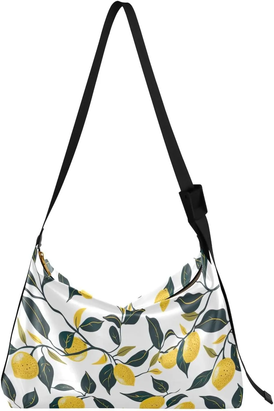 Yellow Lemon Leaves Crossbody Bag for Women Men with Adjustable Strap PU Leather Shoulder Hobo Purse Bag 20855683