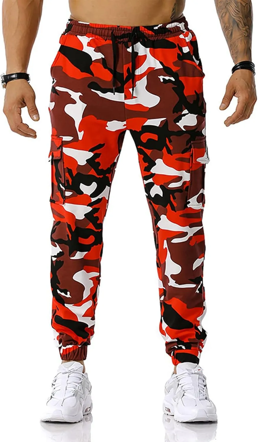 Ymosrh Mens Pants Fashion Men's Patchwork Camouflage Jogging Pants Outdoor Sports Fitness Stretch