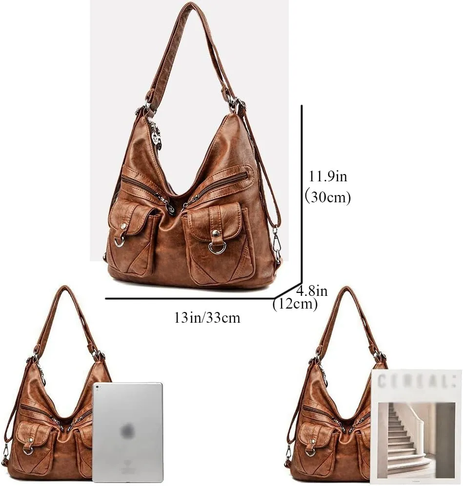 ZiMing Vintage Women Handbags Purses Soft PU Leather Shoulder Bag Hobo Handbag Tote Bags Backpack Stylish Satchel Zip Pocket