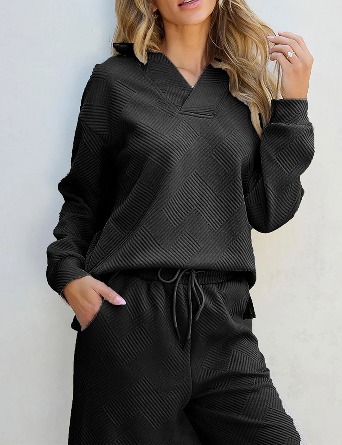 Zontroldy Women's 2 Piece Sets Fall Outfits Pollever Sweatshirt Wide Leg Pants Matching Set Tracksuit