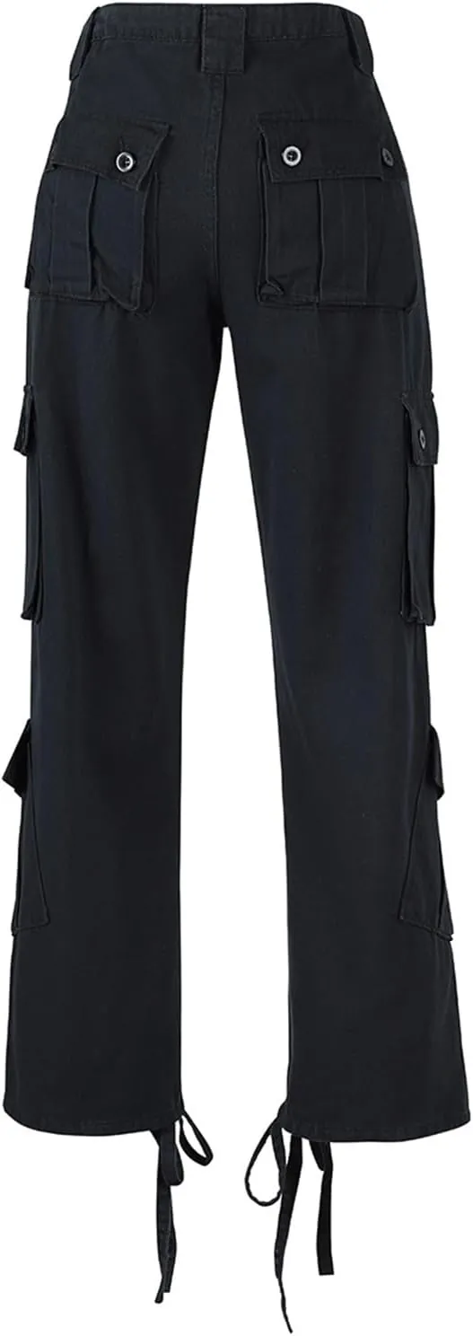 ZWRXW Cargo Pants for Women Straight Leg High Waist Casual Loose Sweatpants Tapered Denim Jogger Trousers with Pockets