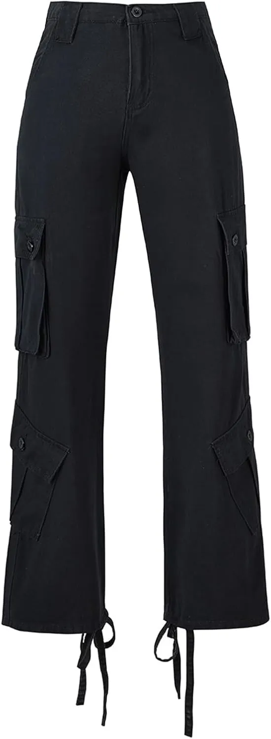 ZWRXW Cargo Pants for Women Straight Leg High Waist Casual Loose Sweatpants Tapered Denim Jogger Trousers with Pockets