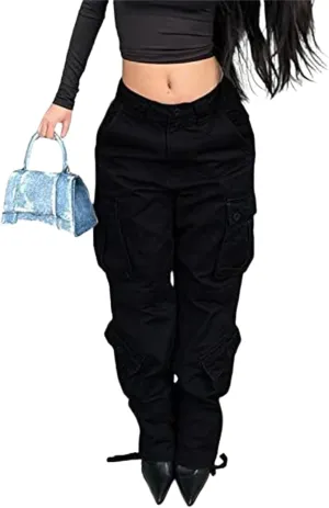 ZWRXW Cargo Pants for Women Straight Leg High Waist Casual Loose Sweatpants Tapered Denim Jogger Trousers with Pockets
